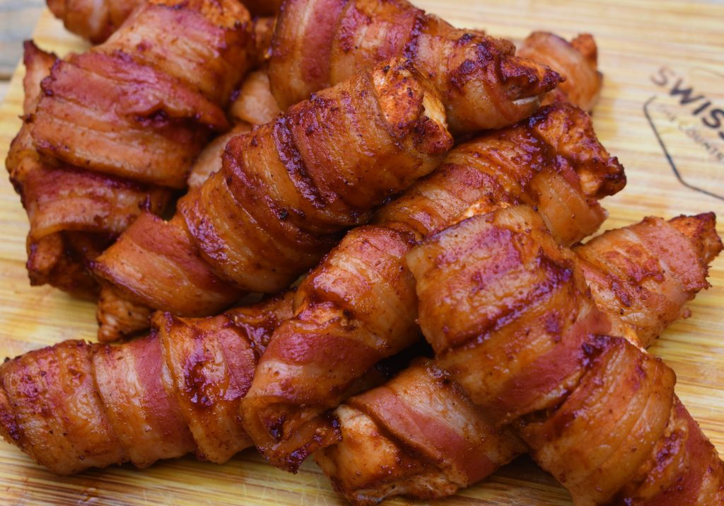 Bacon wrapped chicken strips Swiss Farm Butchers